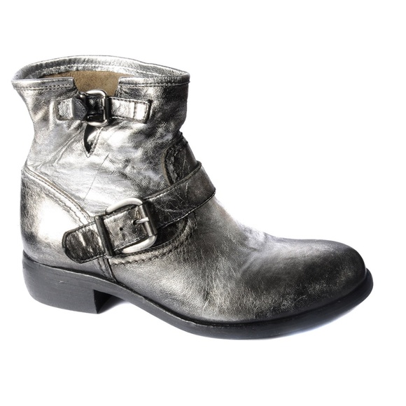 Elena Iachi | Shoes | Biker Inspired Ankle Boots In Silver Leather New ...